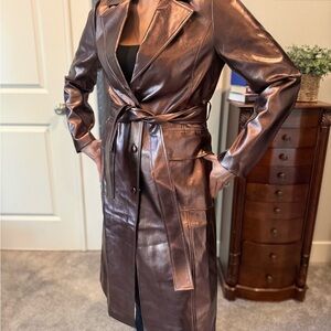 Aritzia Shiny Brown Leather (vegan)  Jacket